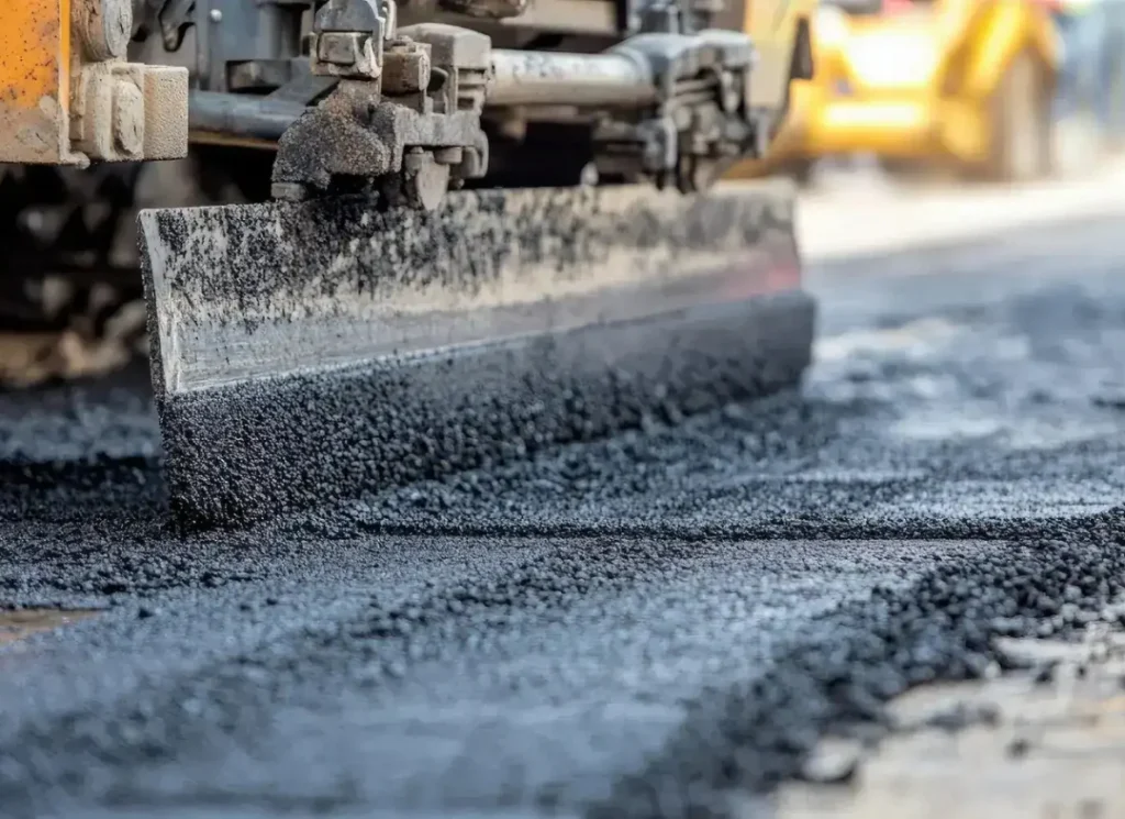 Road grader leveling gravel.
